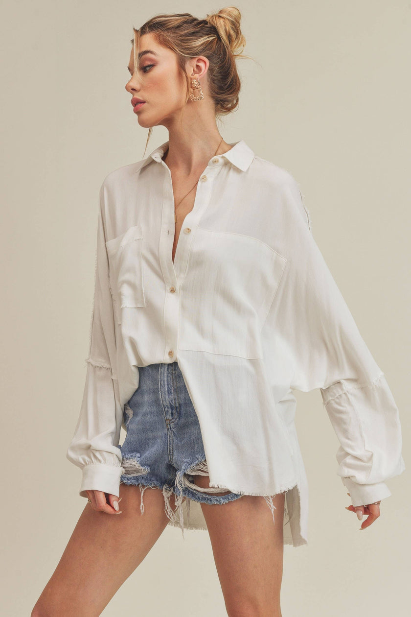 Delphine Button Up Top in Ivory