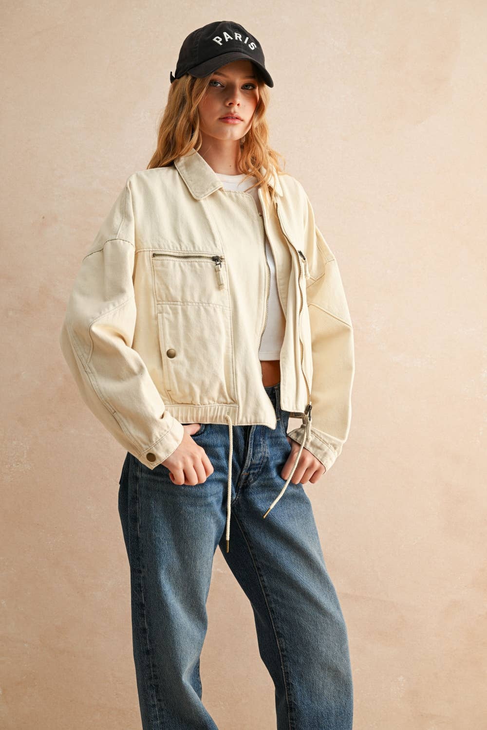 Urban Train Cotton Moto Jacket in Ecru