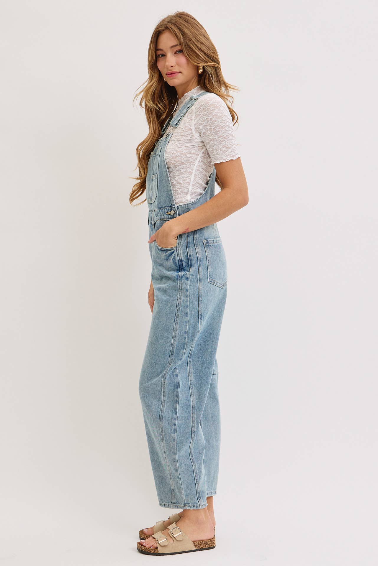 Aiden Barrel Leg Denim Jumpsuit in Denim