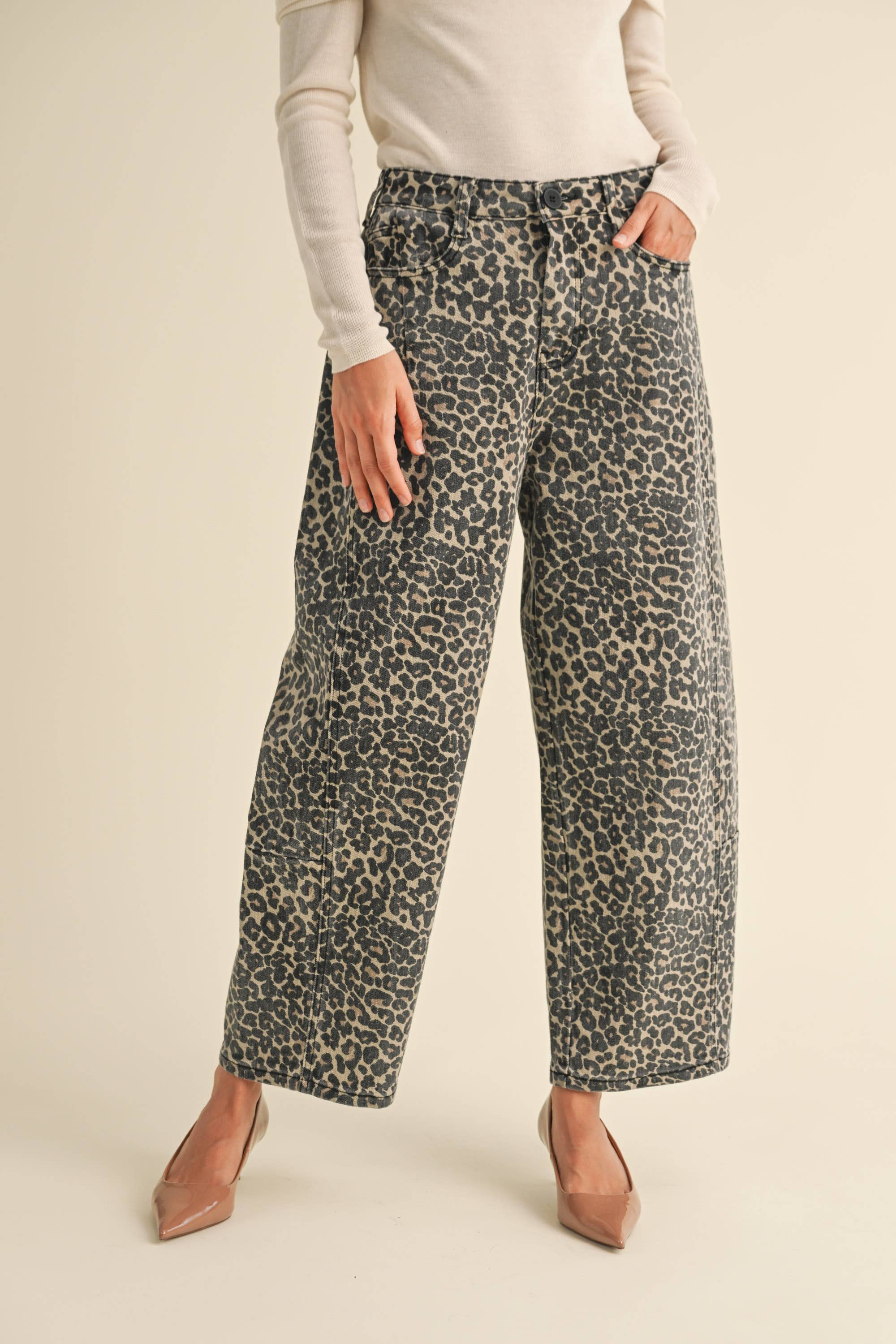 Wild Rhythm Leopard Barrel Pants