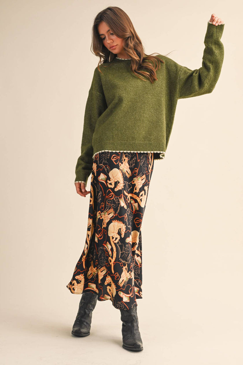 Fiona Contrast Scallop Knit Sweater