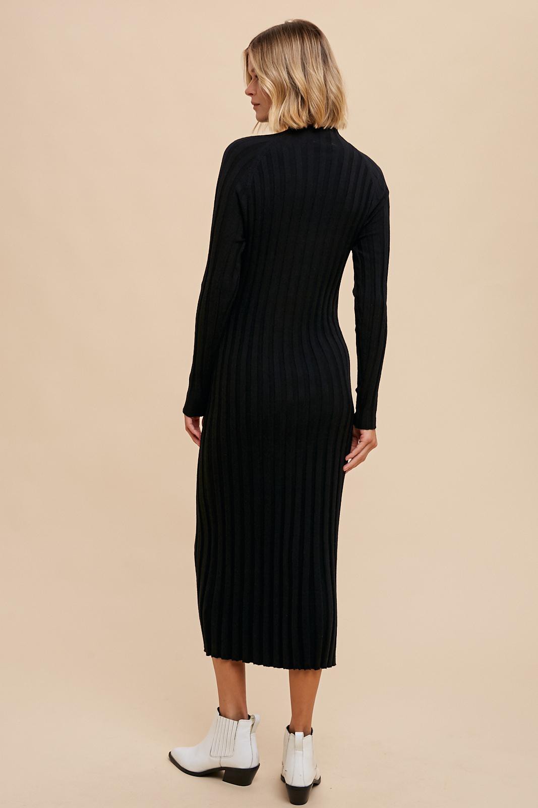 Dominic Ribbed Knit Sweater Dress in Black