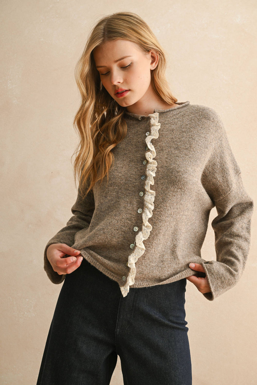 Davis Lace Trim Knit Cardigan