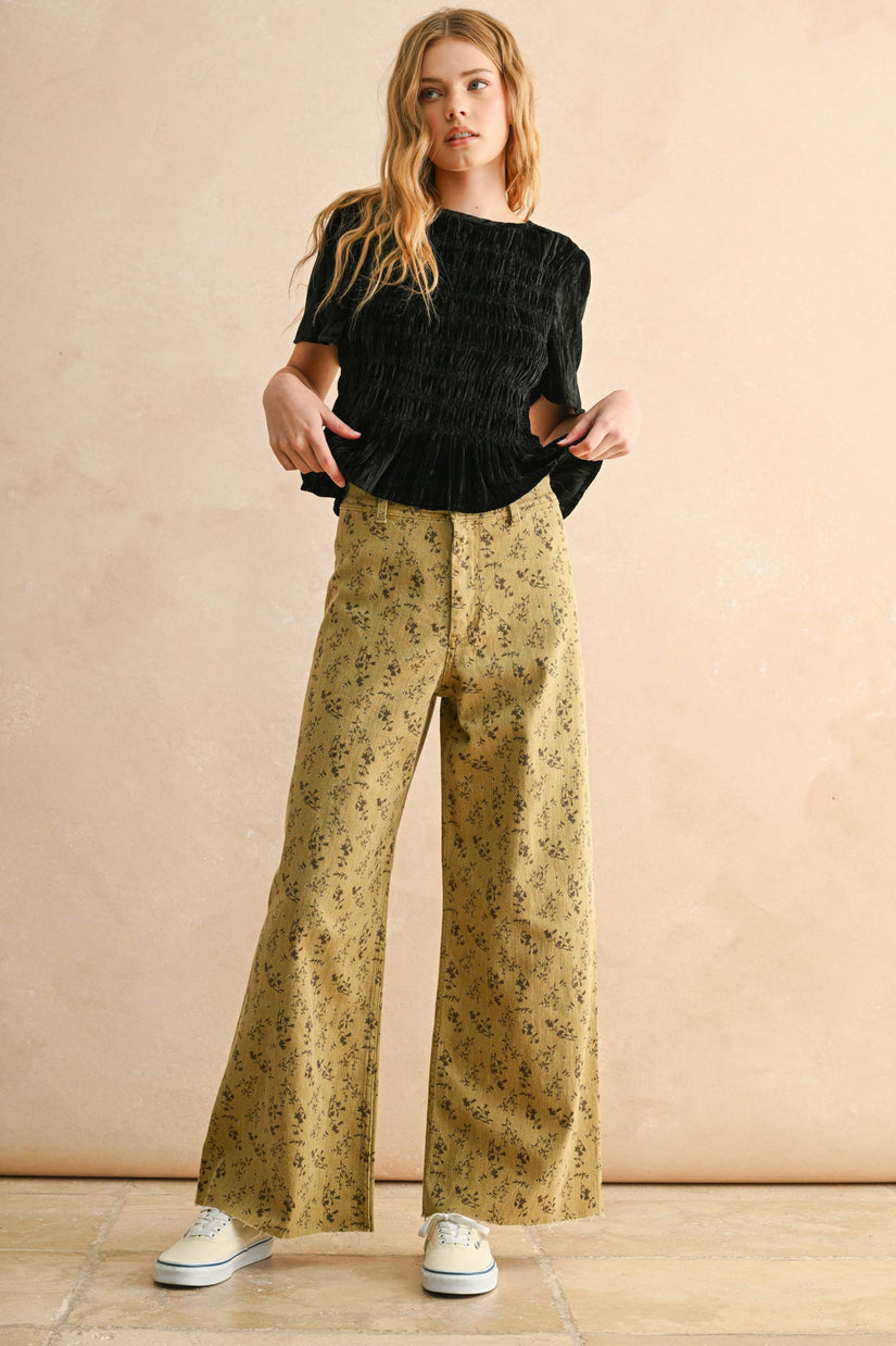 The Ren Floral Stretch Pant in Straw Brown
