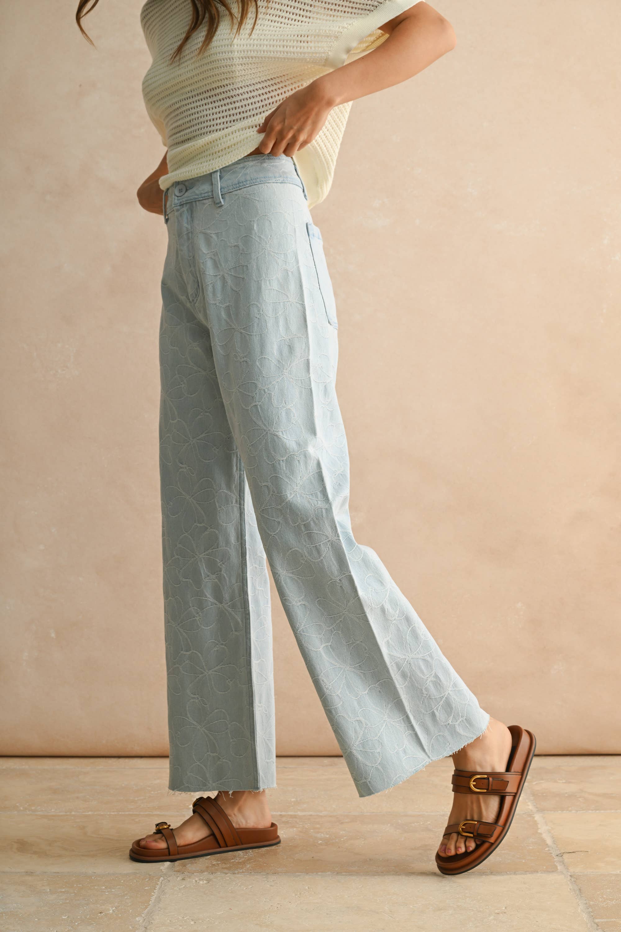 Petal Stitch Light Wash Denim Pants