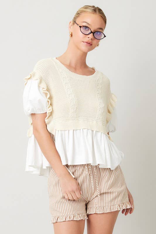Poppy Striped Ruffle Shorts in Taupe