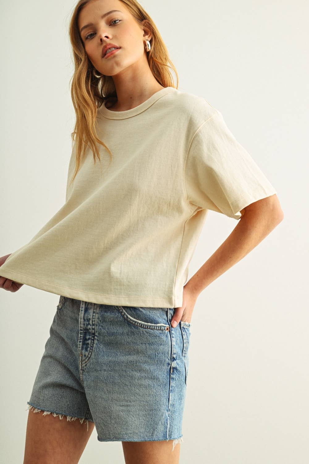 Lena Linen Knit Crew Top in Oatmeal
