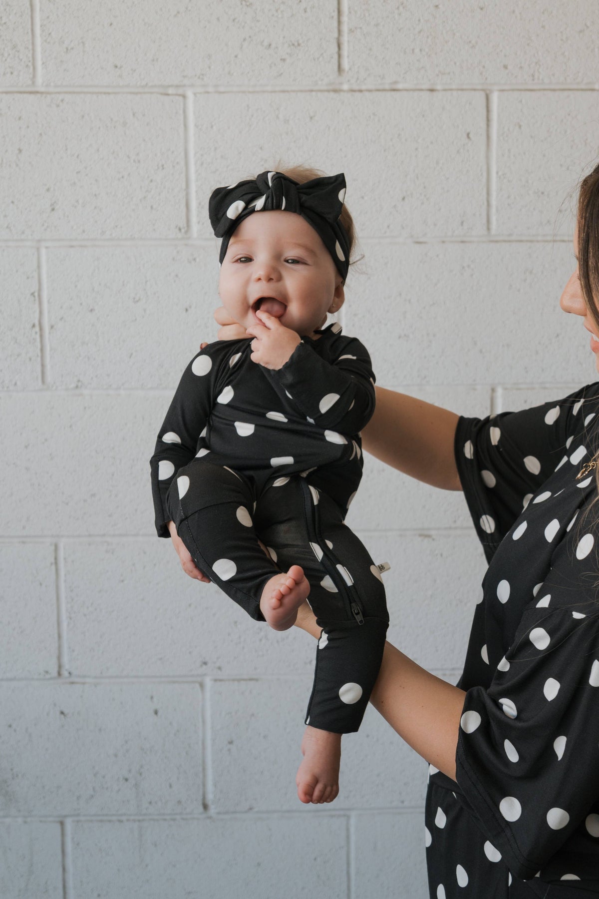 B&W Polka Dot Bamboo Zip Pajamas