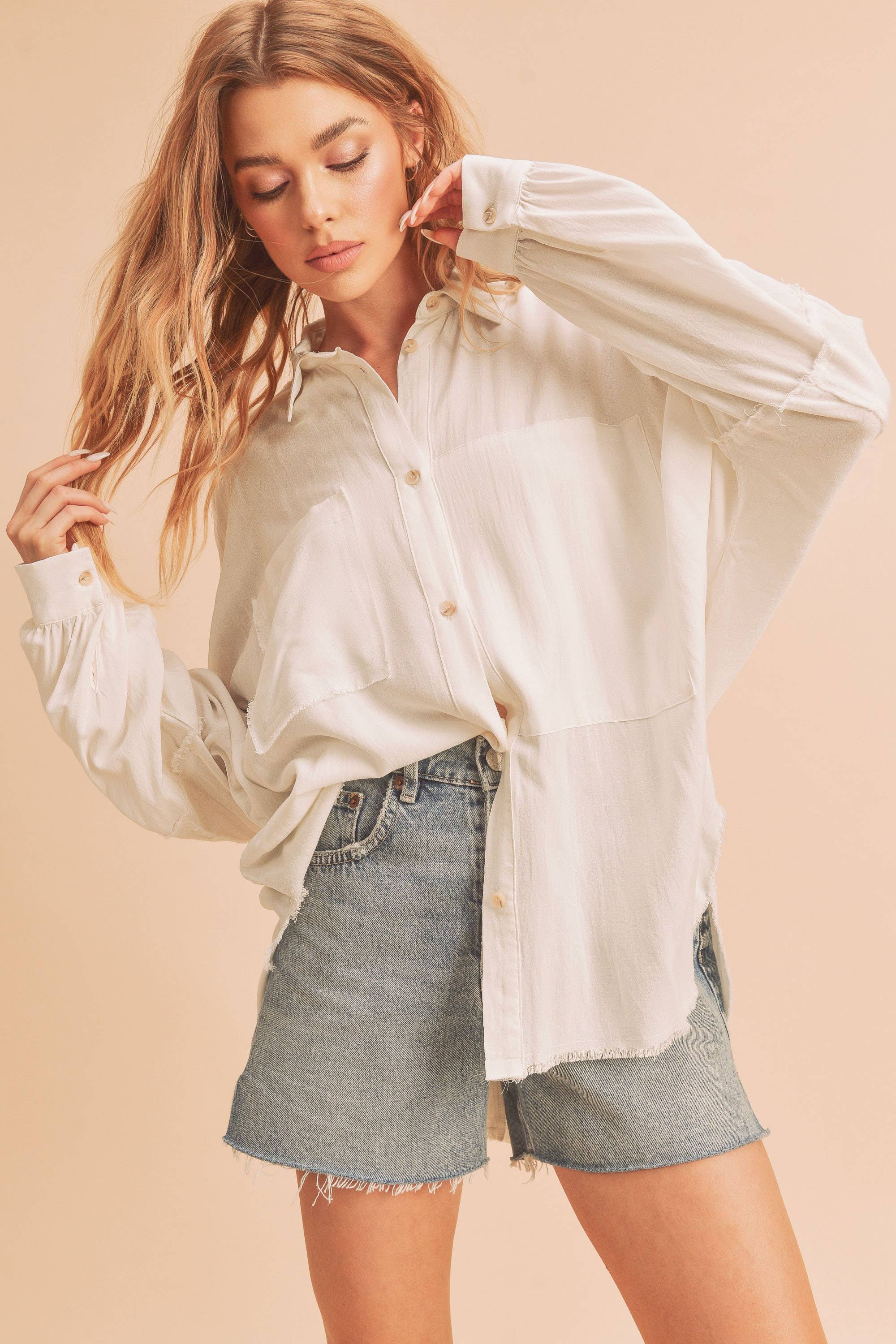 Delphine Button Up Top in Ivory