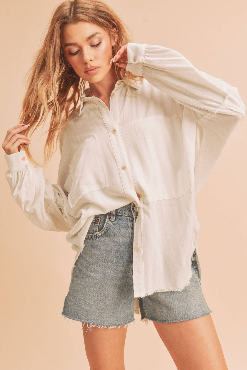 Delphine Button Up Top in Ivory