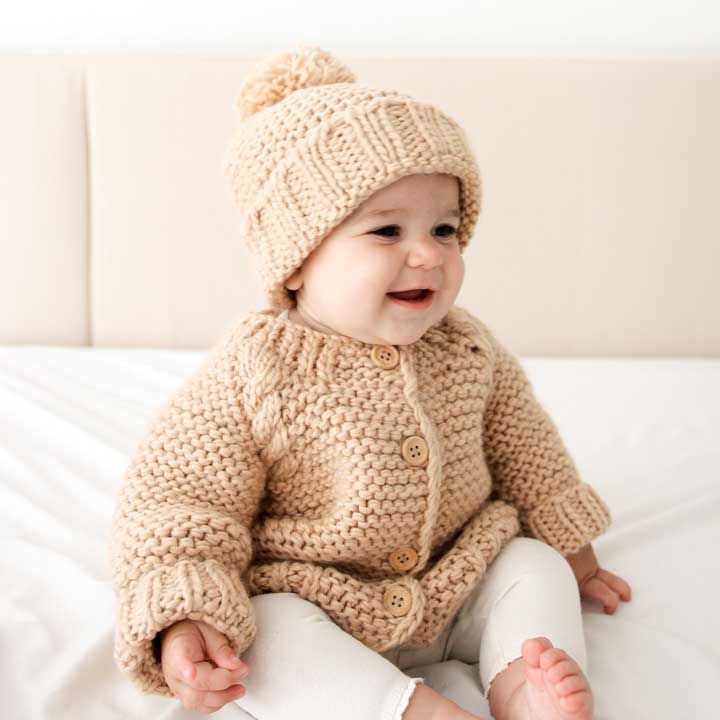 Latte Garter Stitch Baby Cardigan