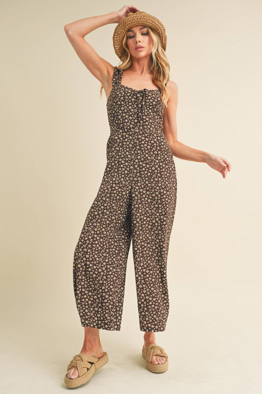 Brandi Chocolate Brown Floral Jumpsuit