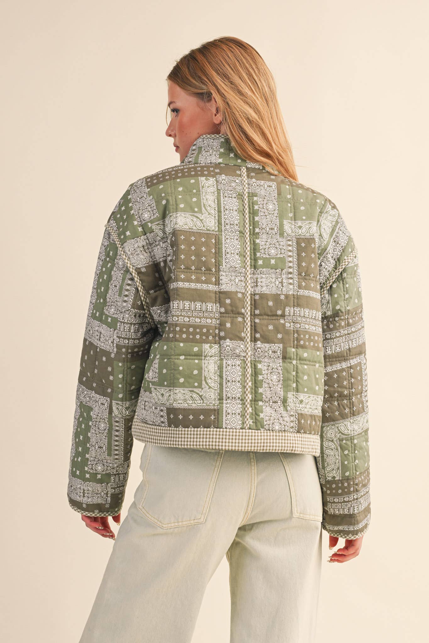 Maya Bandana Quilted Jacket in Ash Olive