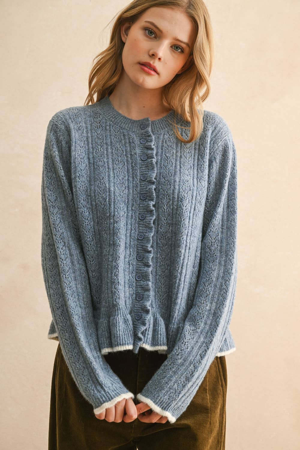 Charlie Ruffled Detail Sweater Cardigan