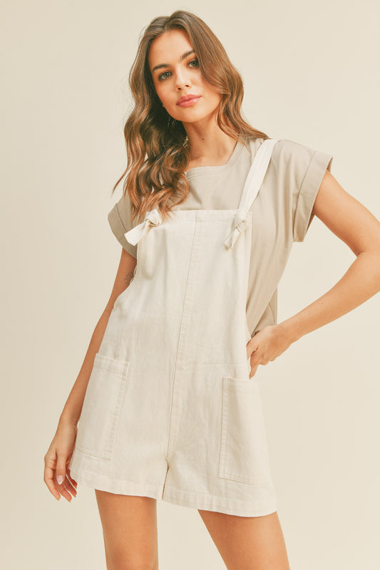 Ariana Washed Cotton Romper in Oatmeal