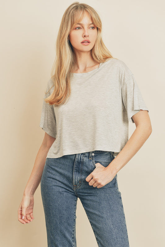 Simply Cropped Boxy Tee in Heather Grey