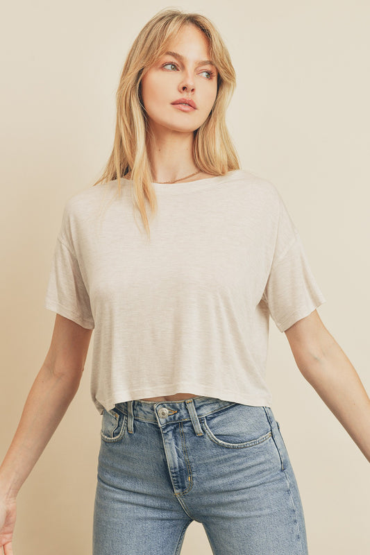 Simply Cropped Tee in Heather Oatmeal