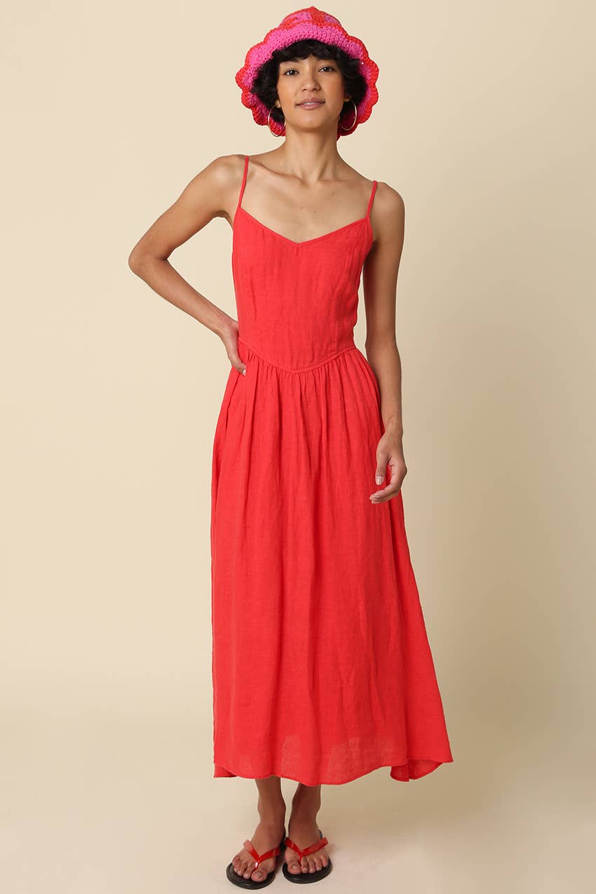 Jodi Linen Maxi Dress in Red