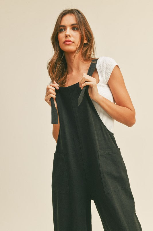 Logan Cotton Washed Jumpsuit in Black