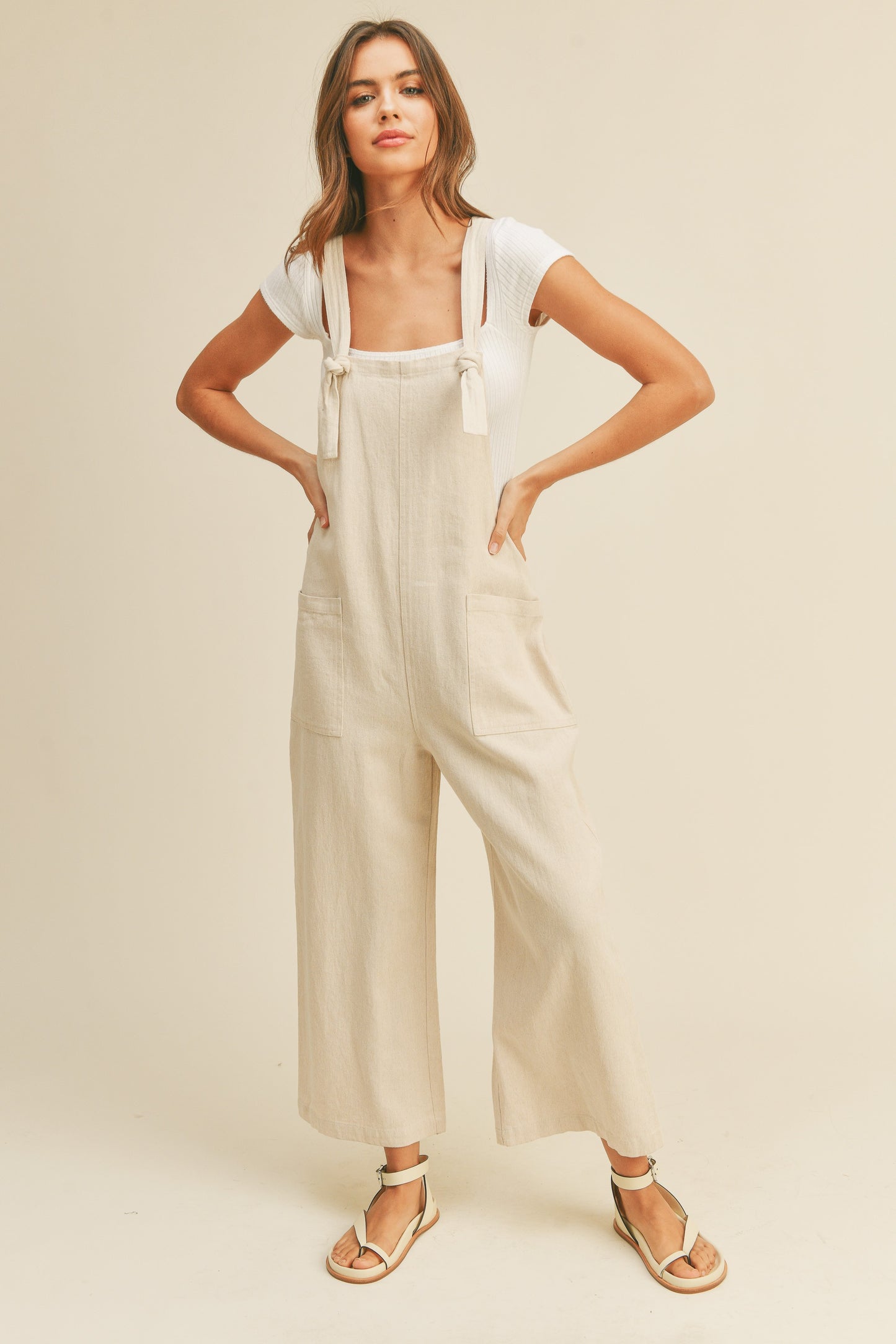 Logan Cotton Washed Jumpsuit in Oatmeal