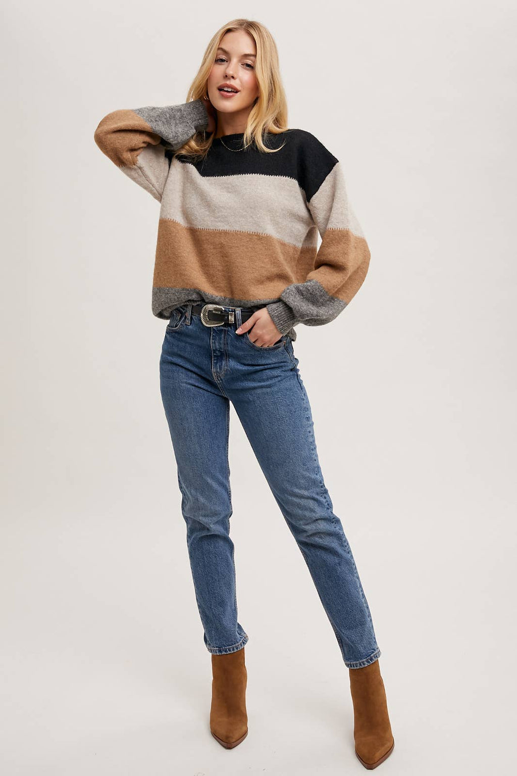 Chelise Color Block Sweater in Black