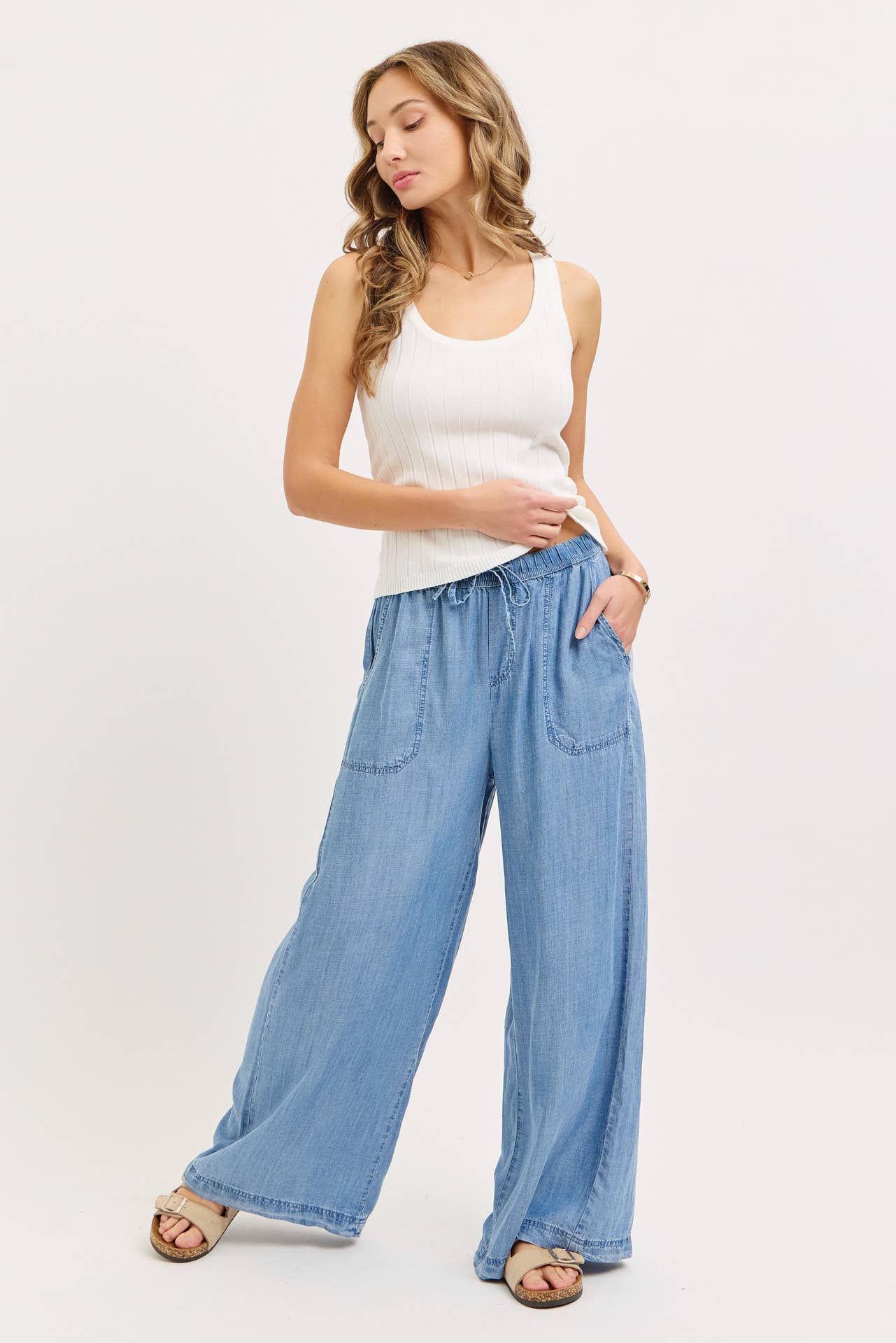 Spenser Light Denim Tie Waist Pants