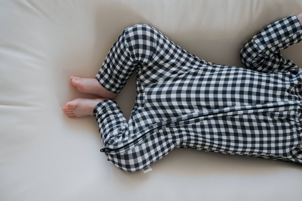 Black Gingham Bamboo Zip Pajamas