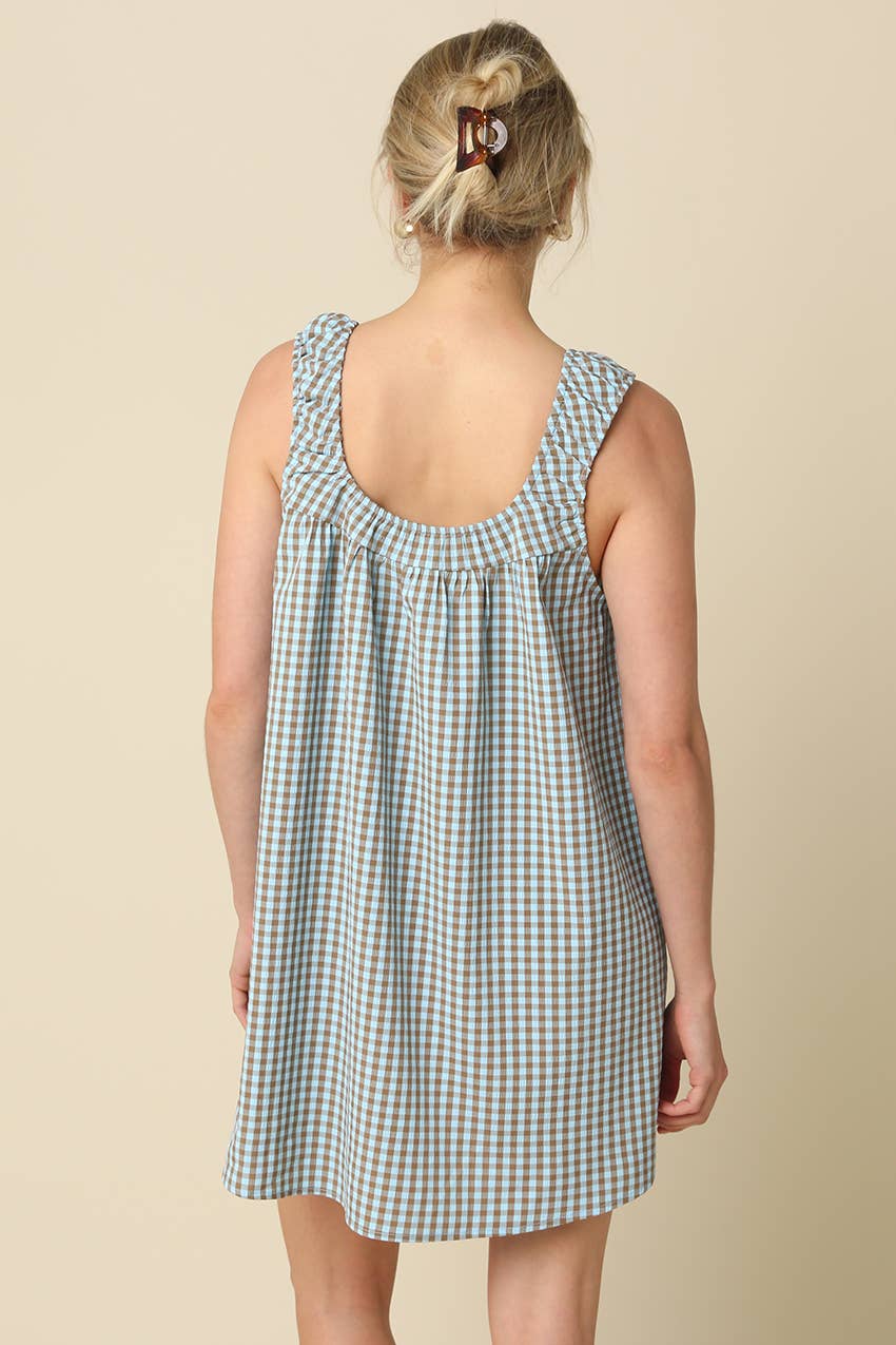 Randy Gingham Mini Dress in Red & Ivory