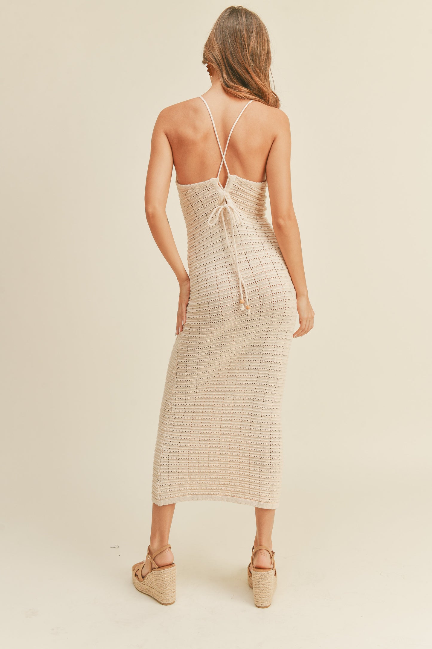 Ezra Crochet Knit Dress in Beige