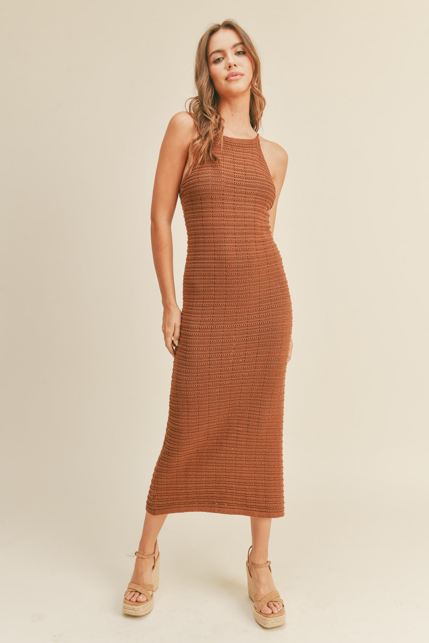 Ezra Crochet Knit Dress in Brown
