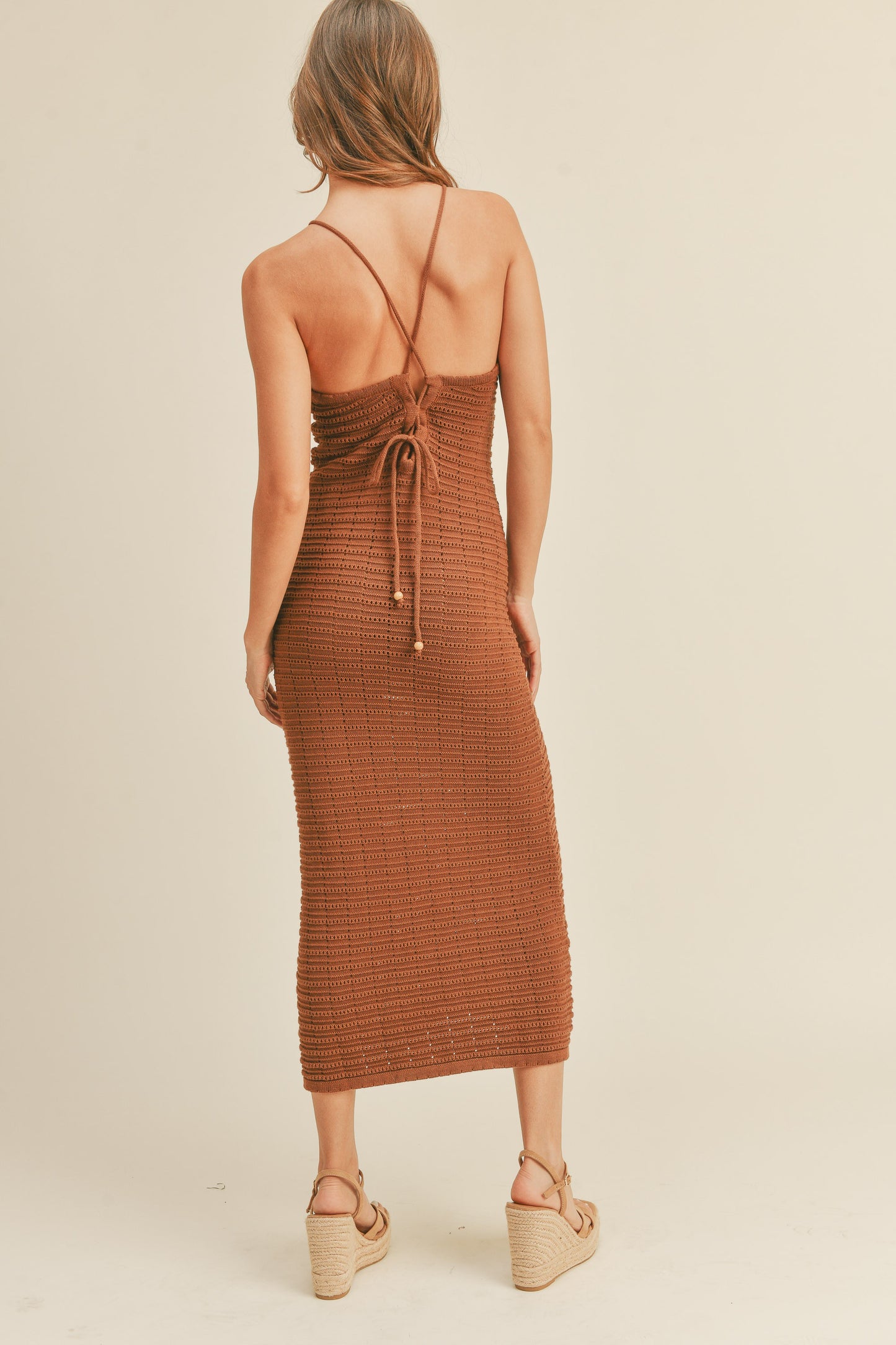 Ezra Crochet Knit Dress in Brown