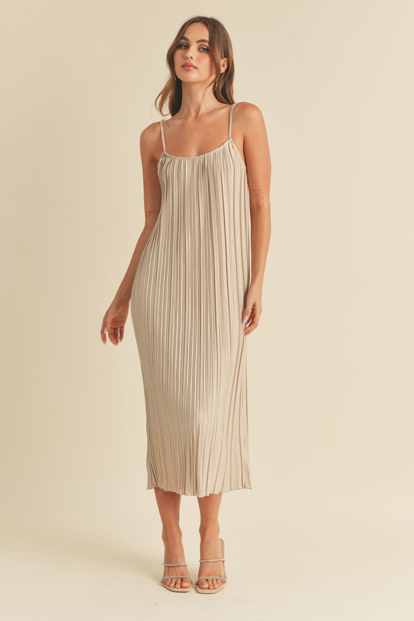 Cheyenne Midi Slip Dress in Sand