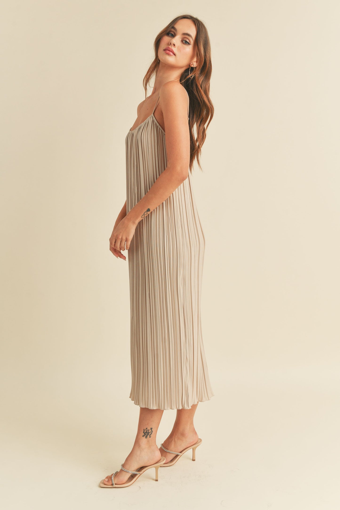 Cheyenne Midi Slip Dress in Sand