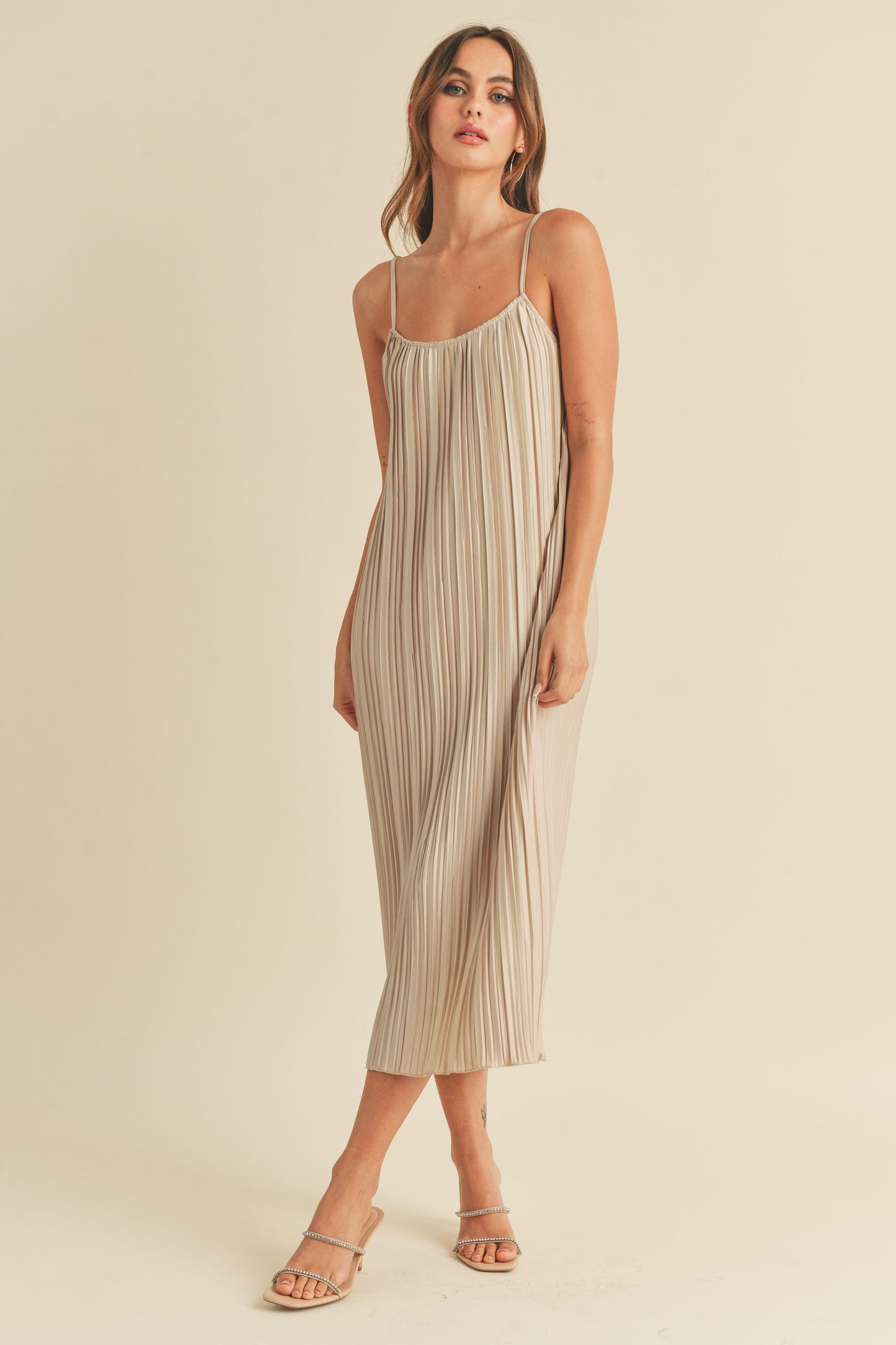 Cheyenne Midi Slip Dress in Sand