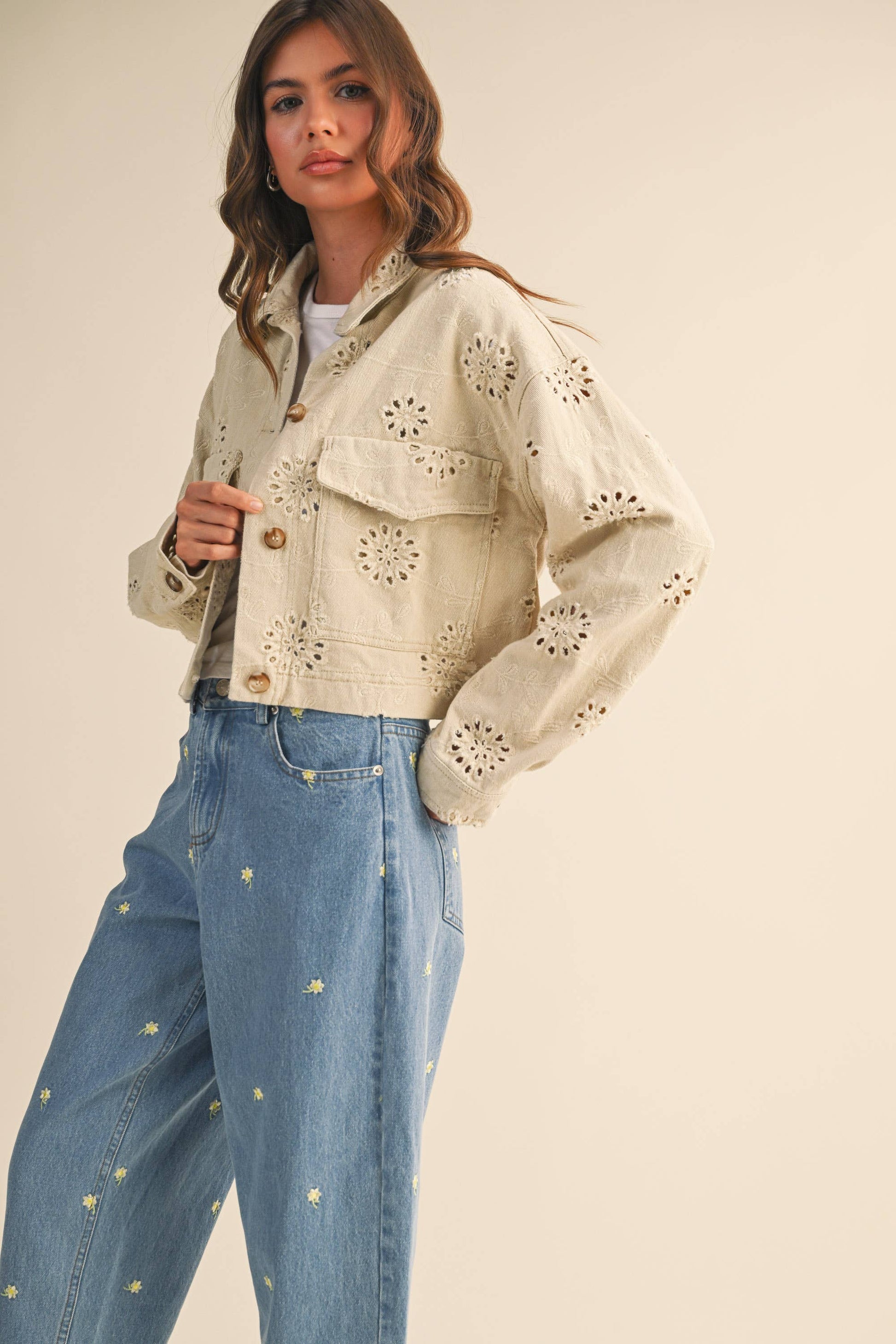 Eyelet Edge Cropped Jacket