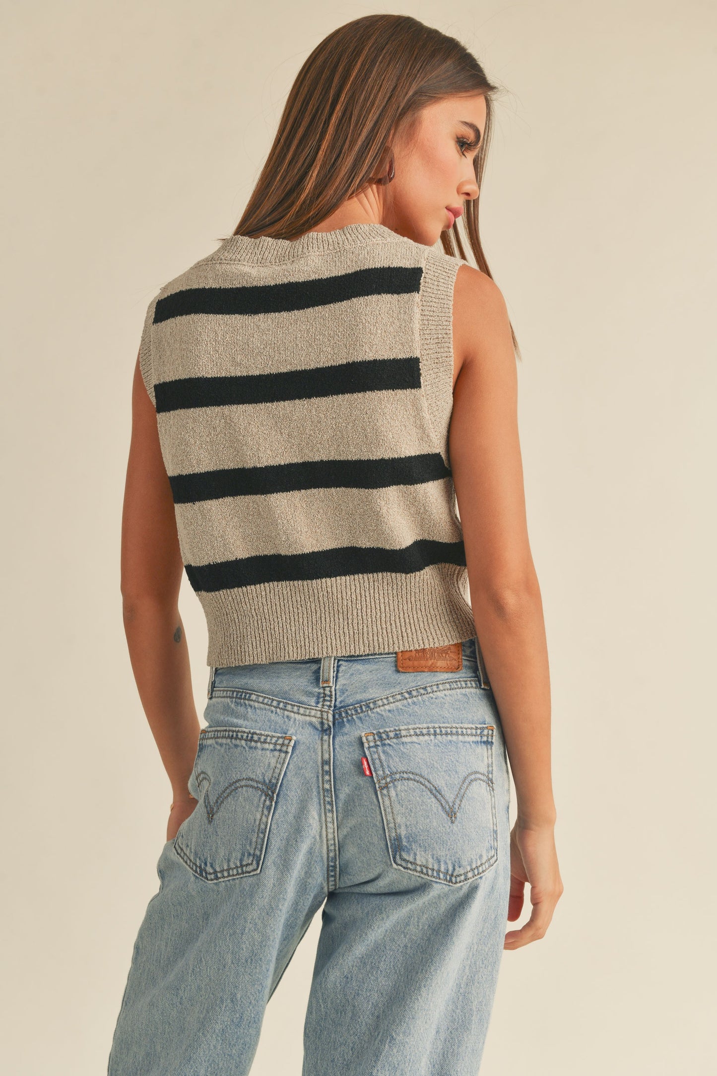 Hartley Striped Vest in Stone