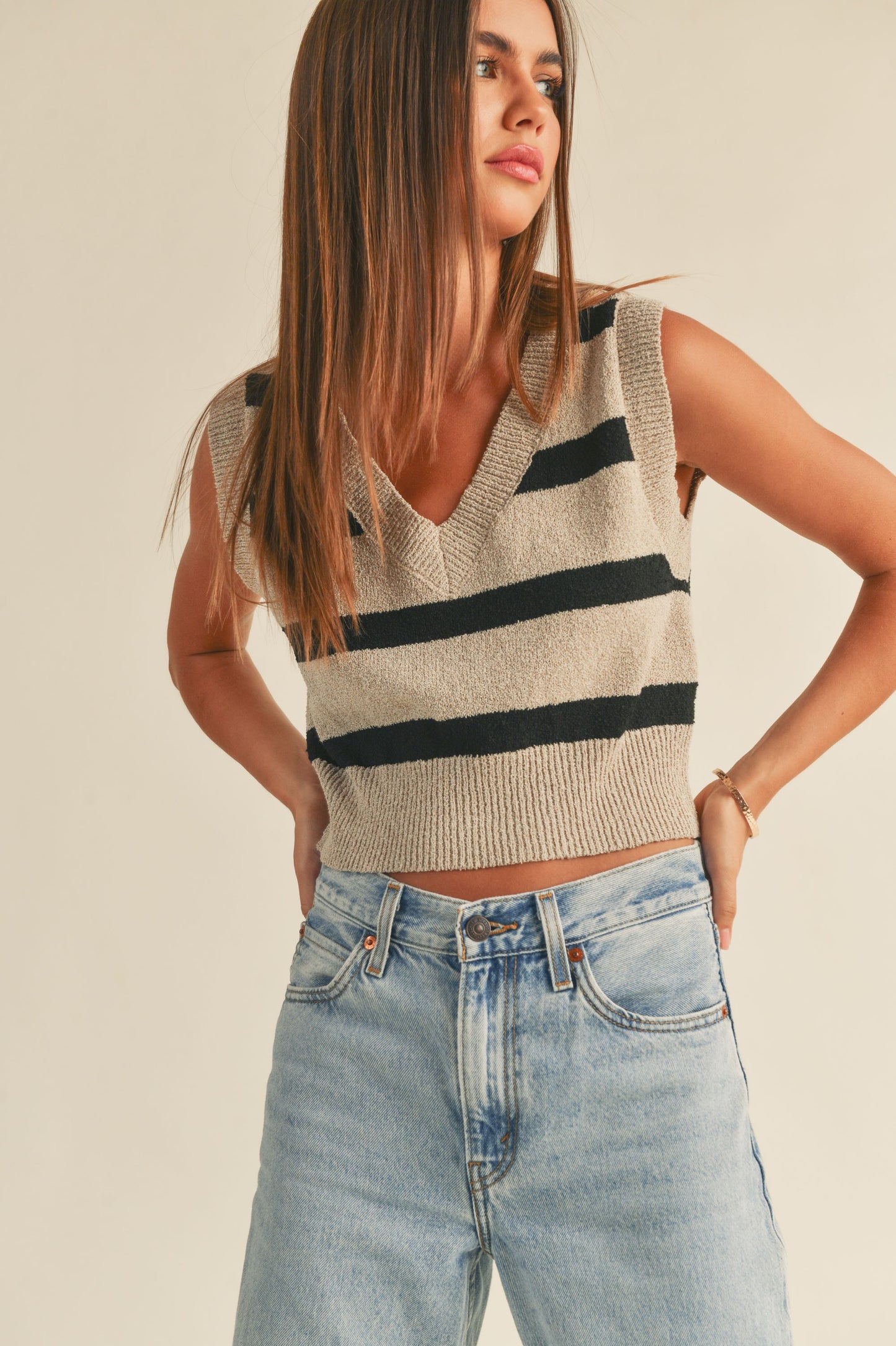 Hartley Striped Vest in Stone