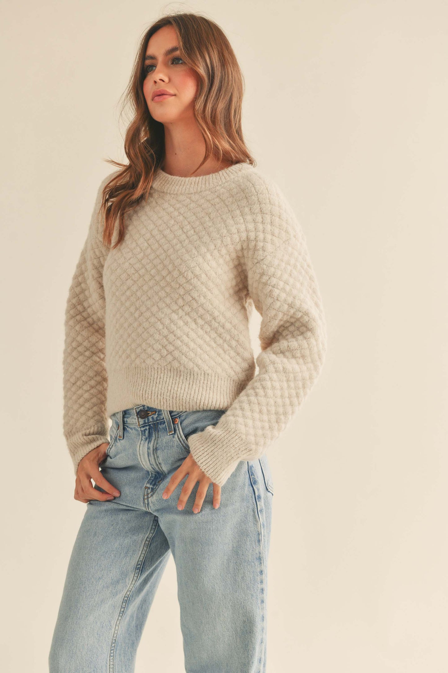 Hilary Textured Sweater in Cream