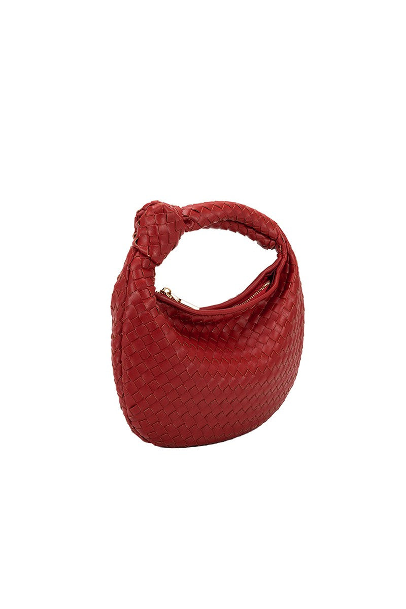 Drew Recycled Vegan Woven Top Handle Bag in Red