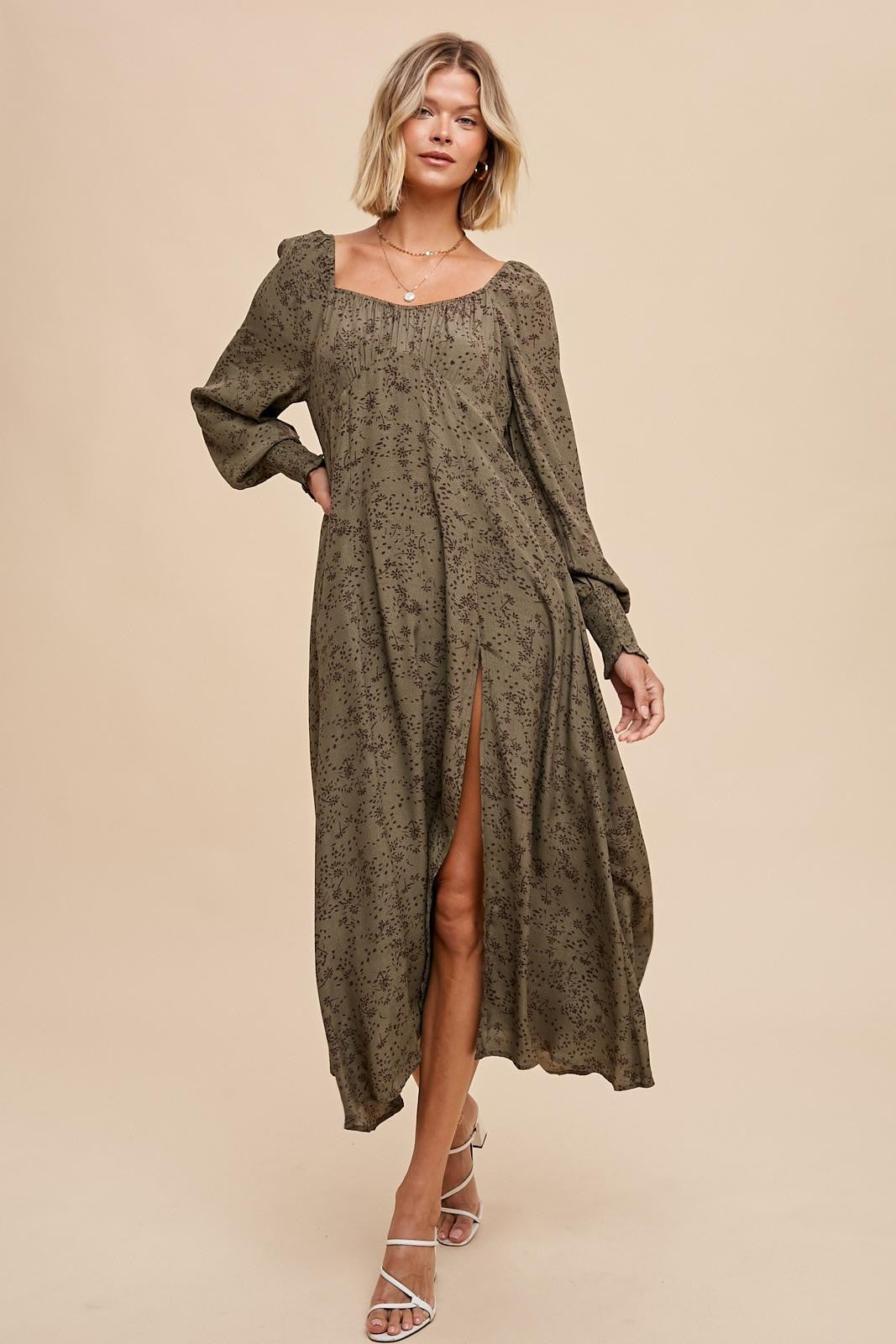 Graham Floral Sweetheart Dress in Olive