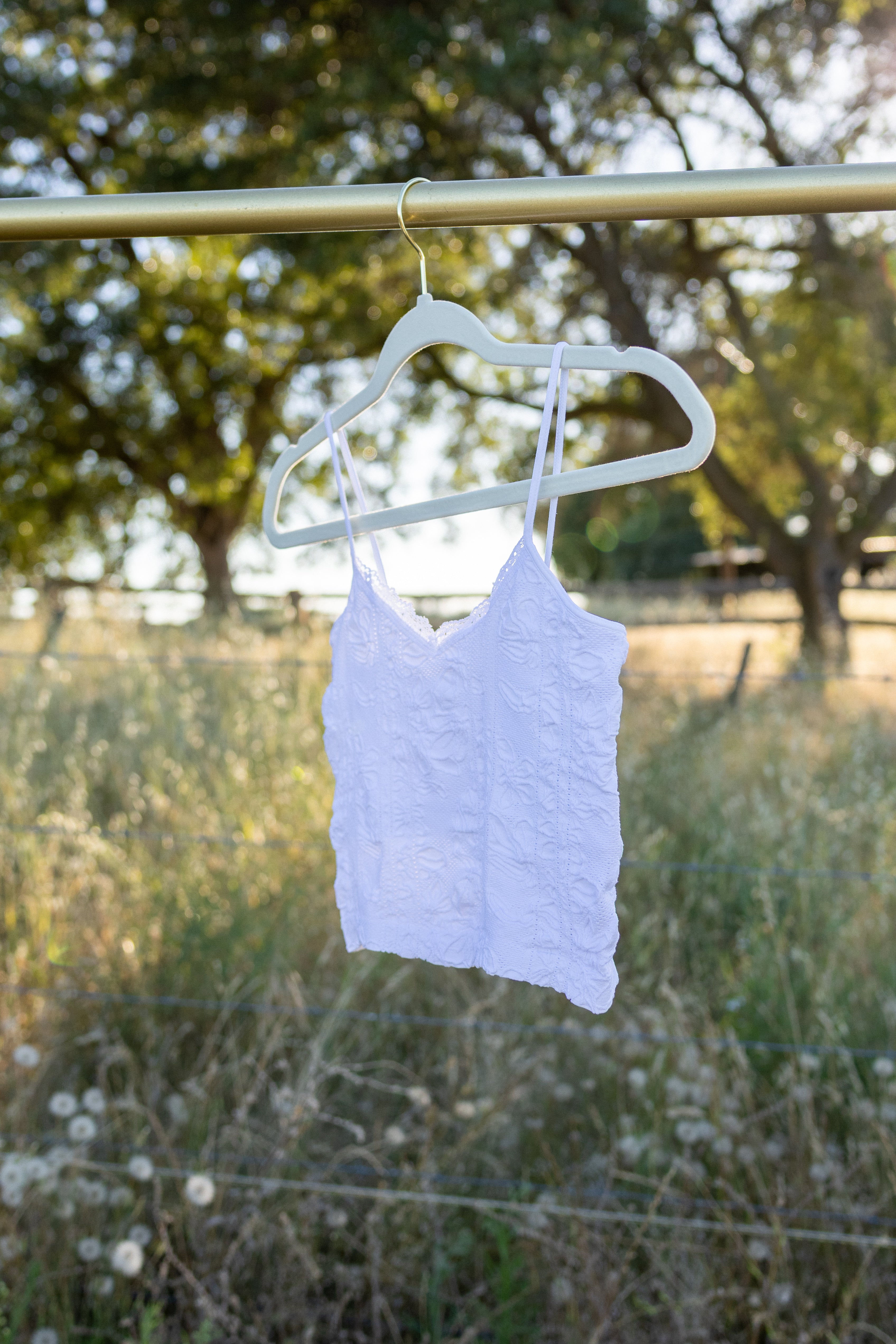 Double Lace Trim Cami in White