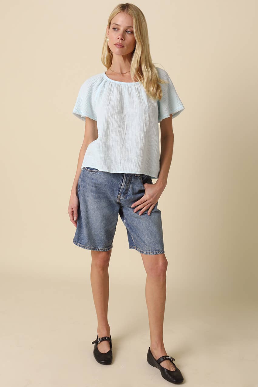 Melina Gathered Short-Sleeve Blouse