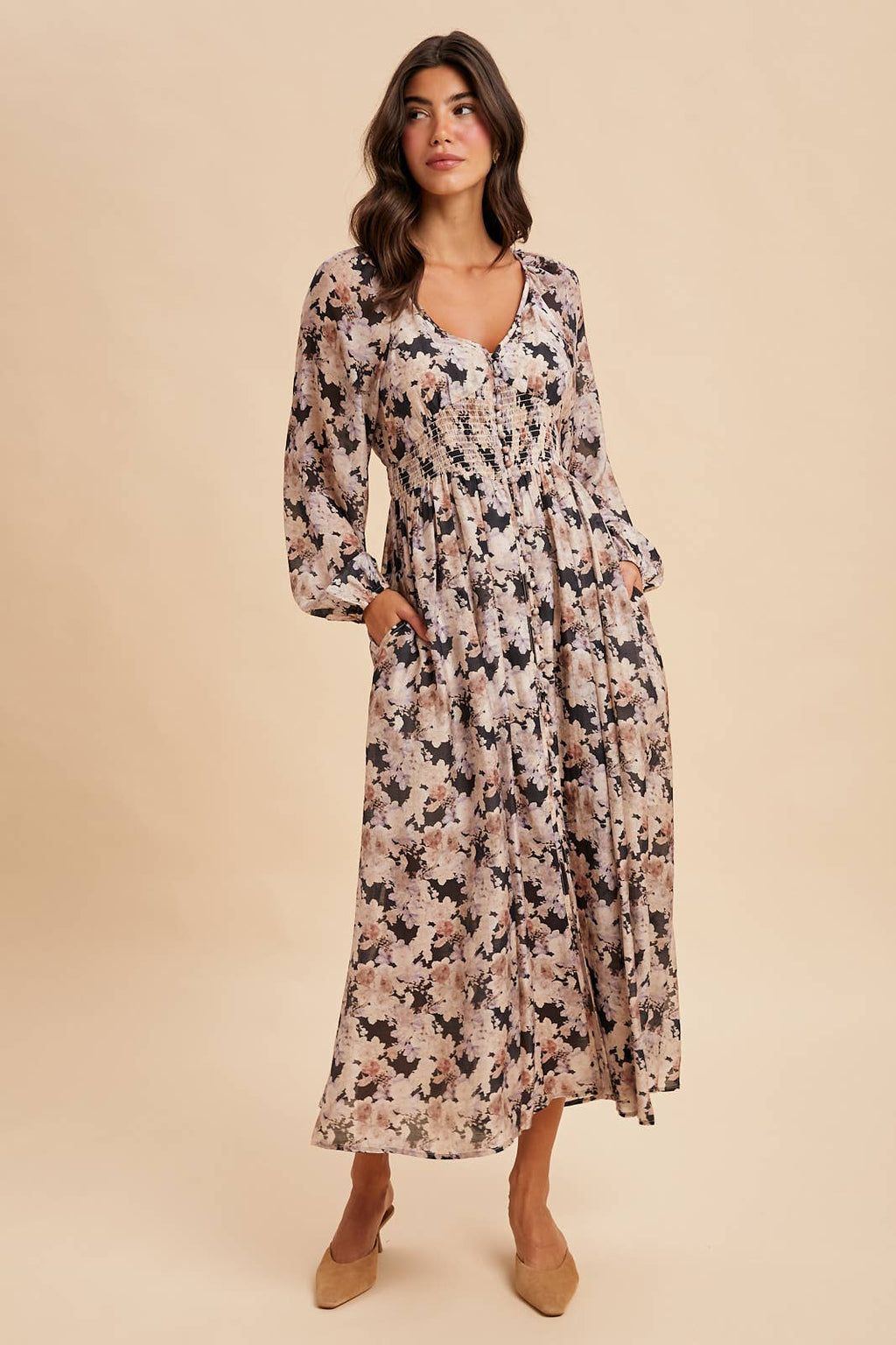 Midnight Floral Smocked Maxi Dress