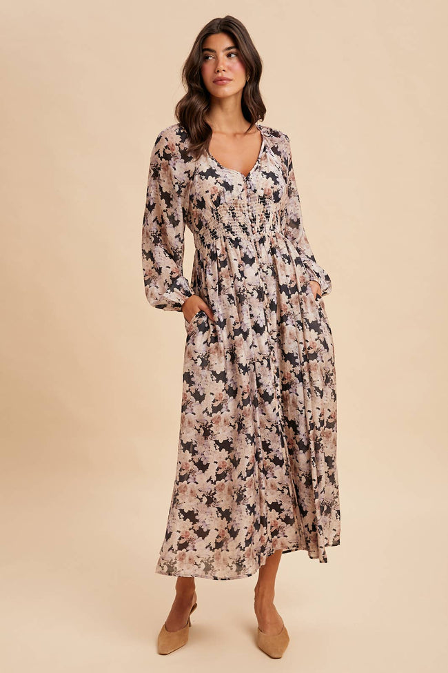 Midnight Floral Smocked Maxi Dress