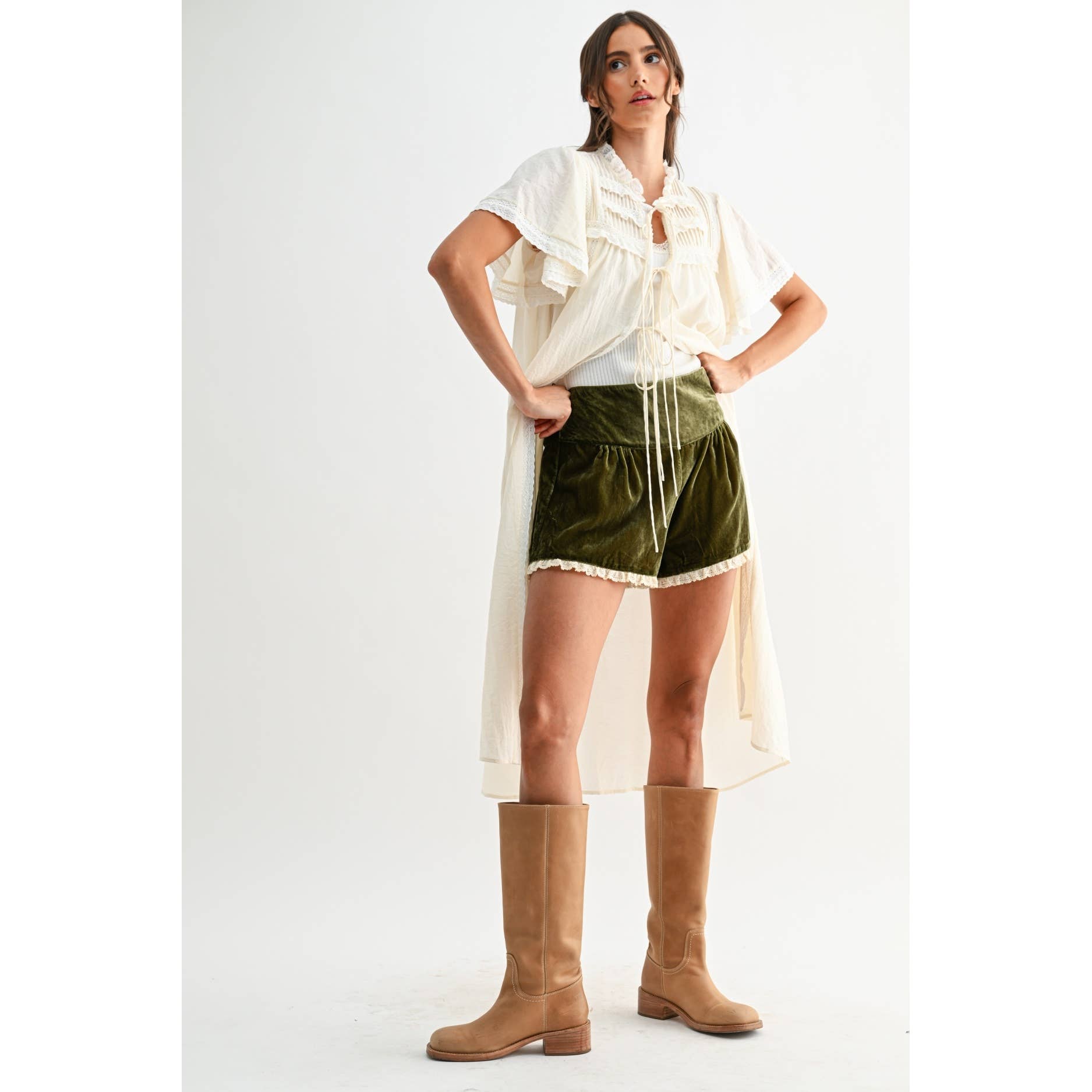 Mila Velvet Lace Trim Shorts