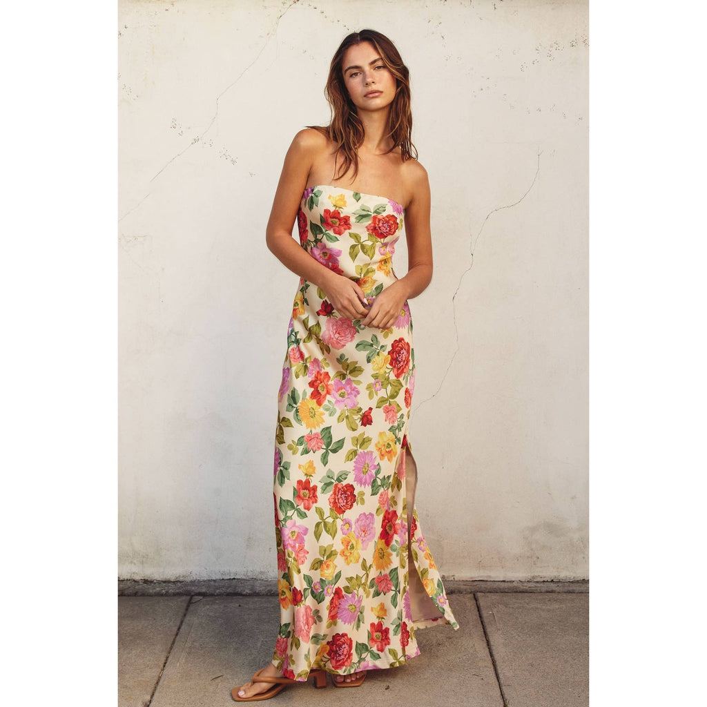 Romantic Garden Strapless Maxi Dress