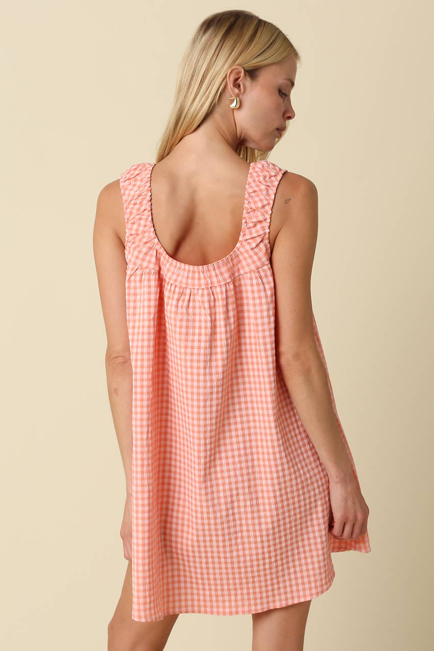 Randy Gingham Swing Mini Dress in Sherbet Orange