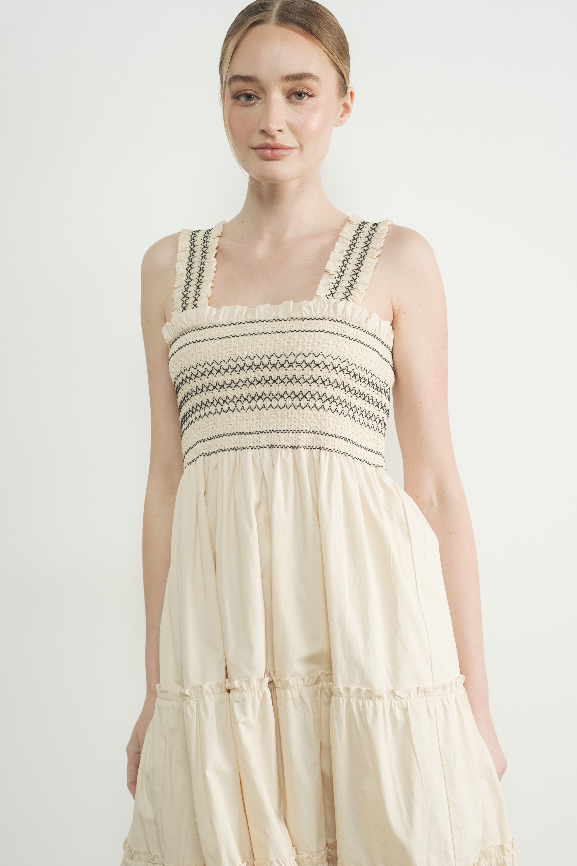Carmen Tiered Cream Maxi Dress