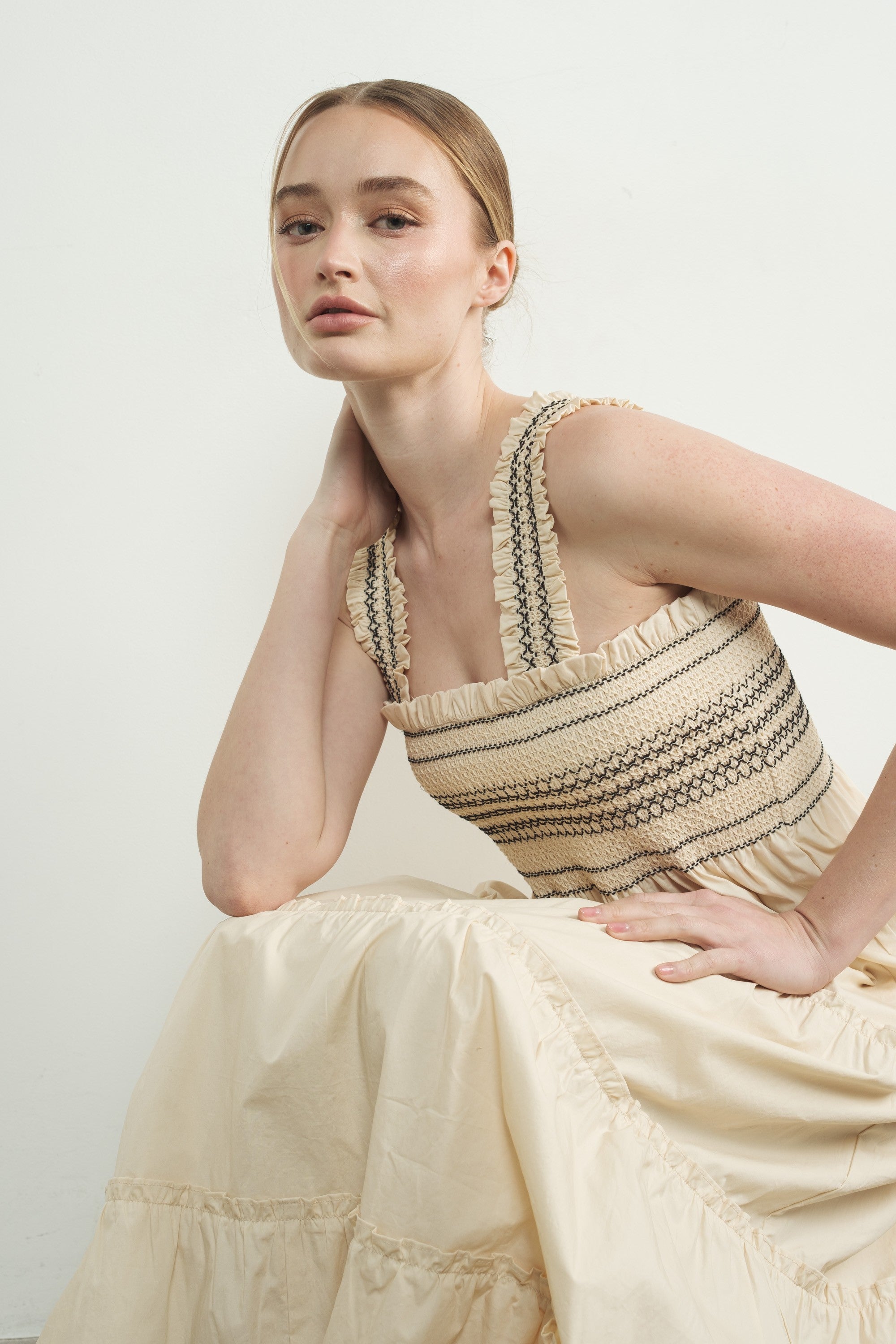 Carmen Tiered Cream Maxi Dress
