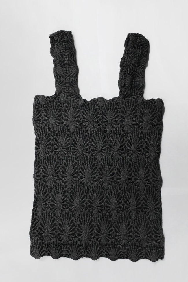 Lace Textured Square Neck Top in Black